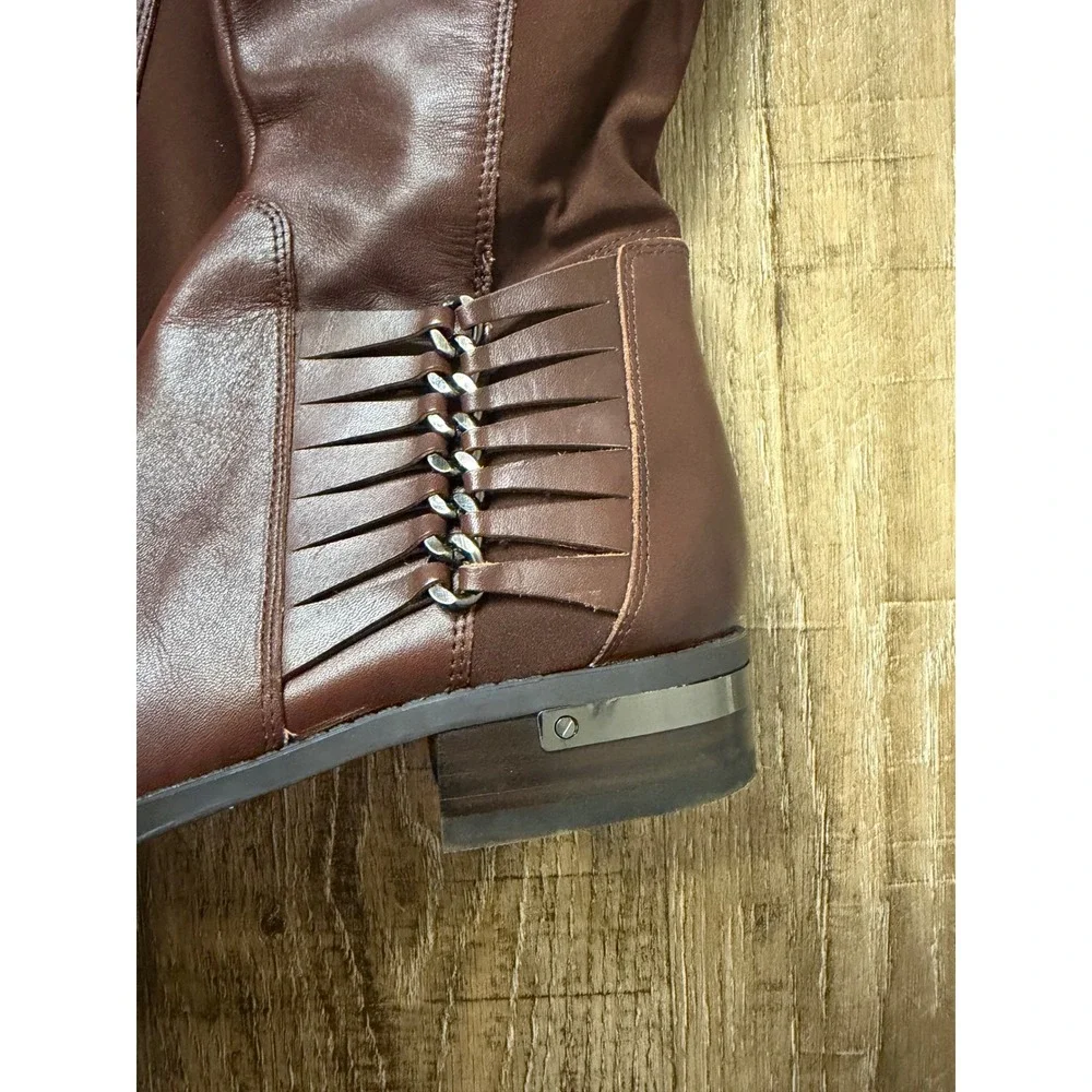 Vince Camuto Brown Leather Over The Knee Boots Size 8M Whipstitch Lug Sole